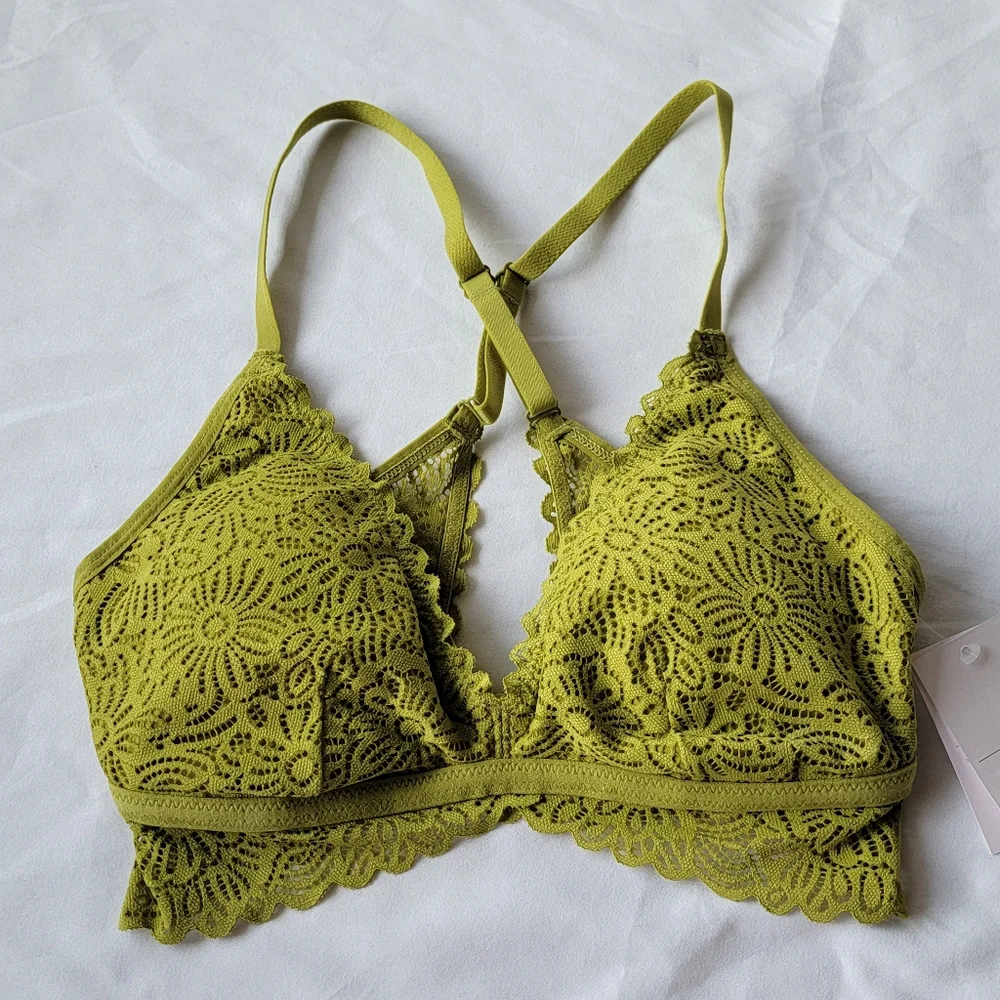 Green Floral Lightly Lined Crossback Bralette | Auden